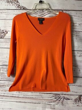 C’est City V-Neck Orange Women's Sweater Top Sz-M